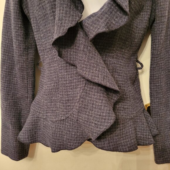 Armani Jeans 0 Blue Gray Tweed Ruffle Wool Fitted Blazer Jacket Twee Academia - Picture 6 of 8